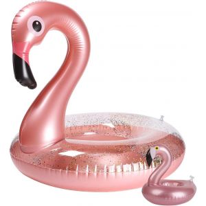 2 Lot Flotteur De Piscine Gonflable Flamingo Ensemble De Porte-Gobelets En Forme De Flamant Rose Jouet De Piscine Flottant En Vinyle Élégant Avec Salon D'eau Scintillant Avec Sous-Verres Flottants - Neuf