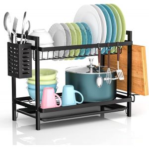 Eryi-Egoutoire Vaisselle Cuisine Noir À 2 Niveaux Avec Égouttoir Support Pour Couverts, Planche À Découper Sur Évier, Égouttoir À Vaisselle Pour Assiette, D'égouttoir À Vaisselle Compact À Pour La Cu - Neuf