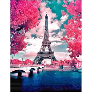 Ayuhr-Peinture Diamant Carré Carre 40x50 Cm Square Diamond Painting Paysage Bord De Mer Fleurs Cerisier Diamond Painting Paris Tour Eiffel Broderie Diamant Grand Format Tableau Diamant Kit Complet Ad - Neuf