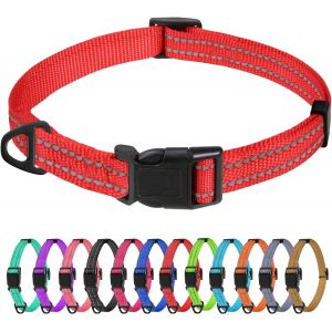 Eryi-Collier Pour Chien, Collier En Nylon Réfléchissant Réglable Classique Convient Pour Chiot, Rouge, 1.5cm Largeur - Neuf