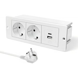 PD20W Prise de Table escamotable Charge Rapide 2 Prises avec USB Multiprise pour Cuisine,Table,Bureau,Blanc - Neuf