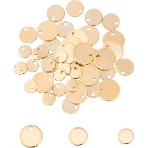 Kal-Environ 45 Pièces 3 Tailles 6/8/10mm Doré Plat Rond Breloques 304 Pendentifs En Acier Inoxydable Estampage Étiquette Vierge 1.2mm Petit Trou Breloques Pour La Fabrication De Bijoux - Neuf