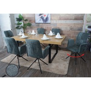 Lot de 6 chaises de salle &agrave; manger HWC-N99, pivotantes Accoudoirs Auto-Return, tissu/textile chenille (340g/m&sup2;) Oeko-Texbleu-vert - Neuf