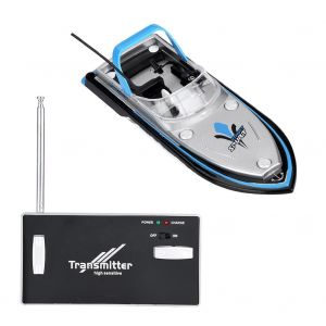 Mini bateau telecommande sans fil rechargeable, modele de bateau de course (bleu) - Neuf