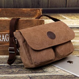 Sac à bandoulière en toile 10 pouces (marron unisexe), sac messager pour iPad, mallette homme/femme, sac de sport, sac de travail - Neuf