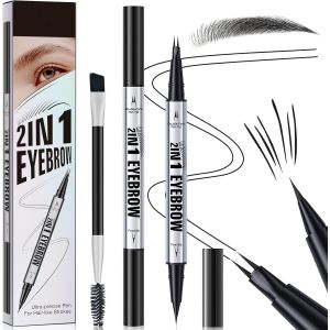 Crayon &agrave; Sourcils 3D Imperm&eacute;ableMagique Crayon Sourcil Microblading avec 2 Pointes FourchuesCrayon &agrave; Sourcils &agrave; Double Extr&eacute;mit&eacute; 2 en 1Eyebrow Pencil pour le Maquillage Naturel (Marron Noir) - Neuf