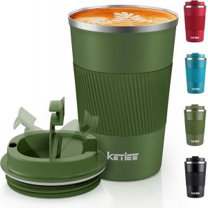 Eryi-Mug Isotherme Cafe Tasse À Café 380ml Tasse Isotherme De Café Isolée Avec Couvercle, Tasse De Voyage En Acier Inoxydable Tasse De Voiture À Double Paroi Tasse Thermique Réutilisable,Olive - Neuf