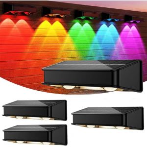 Applique Solaire Ext&eacute;rieur, Nouvelle G&eacute;n&eacute;ration 2025 Haut & Bas Applique Murale Solaire Blanc Rvb 1200mah Lampe Solaire Murale Ext&eacute;rieur Ip65 &Eacute;tanche 4 Articles 100 Lumens Pour Cl&ocirc;ture - Neuf