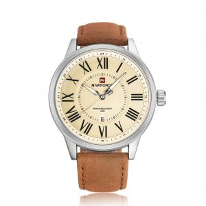 Montre-Bracelet A Quartz Etanche Naviforce Pour Homme, Bracelet En Pu (Boitier Blanc + Jaune) - Neuf