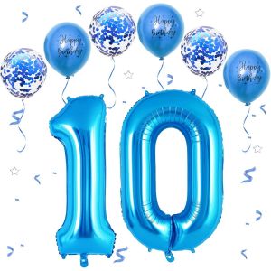 Ballon Anniversaire 10 Ans Bleu,101 CM Chiffre 10,Happy Birthday Décoration pour 10 Ans-Vole à l'Hélium - Neuf