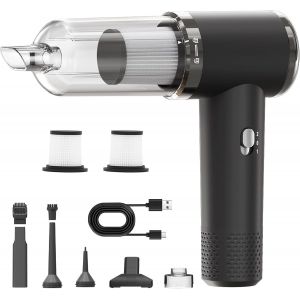 lbgwp60-Aspirateur Voiture Puissant Sans Fil, 12000Pa Mini Aspirateur A Main Pour Auto & Maison, 3 En 1 Petit Aspirateur De Table Sans Fil 5200Mah, Recharge Usb, Nettoyage Poils Animaux + 2 Filtres L - Neuf