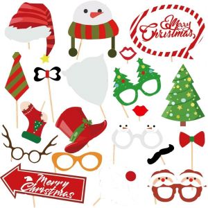 Checarzhn--No1-Fête De Noël Photo Booth Props, Kit D'accessoires De Photomaton De Noël, Fournitures De Photo De Fête De Noël Pour Noël Decoration De Fête Anniversaire Mariage - Neuf