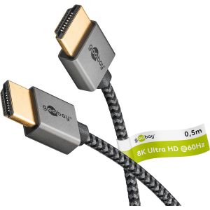 KALANKA-C&acirc;ble HDMI Ultraslim / 0,5m C&acirc;ble HDMI 2.1 pour vid&eacute;o 8K, Sharkskin Grey - Parfait pour les installations &eacute;troites, avec une vid&eacute;o haute r&eacute;solution et une qualit&eacute; de son &eacute;poustouflante, 75756 - Neuf