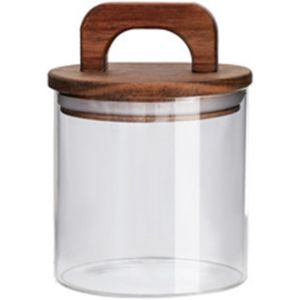 Bocal En Verre Avec Couvercle En Bois Massif Avec Poignée De Transport Pour Fleurs, Thé, Bonbons, Grains De Café, Boîte De Rangement Hermétique Pour Pétales, Récipient Décoratif 700 Ml - Neuf
