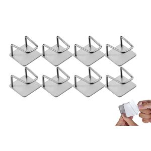 Lot De 8 Porte-&Eacute;ponges Autocollants En Acier Inoxydable Avec Crochets Pour &Eacute;vier De Cuisine - Neuf