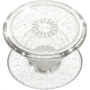 Holder And Grip For Smartphone And Tablet With Interchangeable Top - Clear Glitter Silver - Neuf