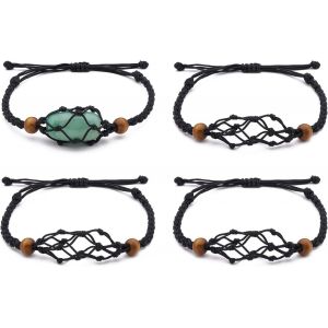 Asas-4 Pcs Bracelet Pierre Cordon,Bracelet Tissé Vide,Bracelet Tressé D'amitié Ajustable,Pour Bijoux D'anniversaire Filles Femmes Faisant Faveur D'amitié,1-7/8 3-1/2 Pouce (4.7 8.8cm) - Neuf