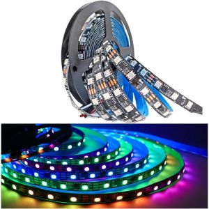 WS2811 Ruban LED 12V,RGB Pixel Bande 5M 300 LEDs IP30 Flexible Noir Carte PCB Bande Lumineuse Intelligente Pleine Couleur Adressable Individuellement Externe 1 IC Contrôle 3 LEDs - Neuf