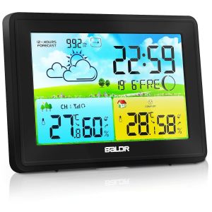 ChenQuanSarl-Station Météo Radio Avec Capteur Extérieur, Température Intérieure Et Extérieure/Humidité De L'Air, Station Météo Sans Fil Avec Prévisions Météorologiques, Baromètre Et Phase De La Lune, - Neuf