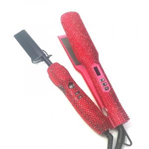 Ensemble Lisseur Et Peigne Chaud Avec Strass,Fer Plat À Haute Température,Combo Peigne Chauffant Lisseur Lisseur Cheveux - Type B-Red - Neuf