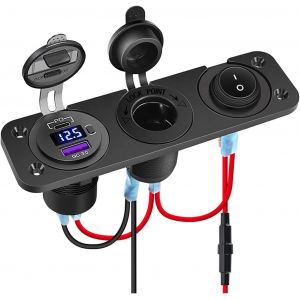 JGD-Panneau de commutateur de Chargeur de Voiture, Port USB 12V-24 QC3.0 + Port PD+voltm&egrave;tre + Panneau &agrave; Bascule Interrupteur Marche/arr&ecirc;t (Panneau 3 Trous) - Neuf