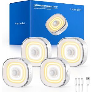 Subzonal-68 Led Veilleuse D&eacute;tecteur De Mouvement, 100 Lm 3 Couleurs, Lot De 4 Rechargeables &Agrave; Longue Autonomie, Lampe D&eacute;tecteur De Mouvement Int&eacute;rieur Pour Escalier, Couloir, Chambre, Armoire, Cuisin - Neuf