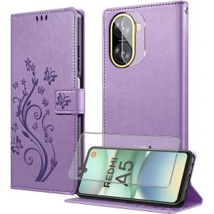 KAL-Coque Pour Xiaomi Redmi A5 4G Avec 1 Verre Trempé,1 Protection Camera,Étuis Rabat [Housse En Cuir Pu][Fentes Pour Cartes][Pochette De Portefeuille][Stand Feature]- Violet - Neuf