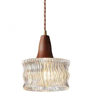 HJXDtech Suspension Vintage &Oslash;17cm Verre & Bois Noyer, Hauteur R&eacute;glable E27, Lampe Loft. - Neuf