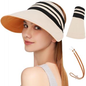 Chapeaux De Anti-Uv Visière Pour Femme,Chapeau De Soleil Réversible À Séchage Rapide,Chapeau Randonnée À Large Bord,Chapeau De Légère Pliable Pour Camping,Voyage,Plage.[Z1437] - Neuf