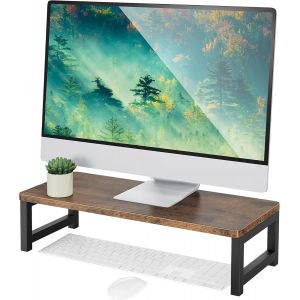 Support de Moniteur d'ordinateur en Bois avec Cadre en Métal,Réhausseur d`Écran pour Ordinateur Portable PC,Organisateur de Stockage de Bureau pour la Maison ou le Bureau - Neuf