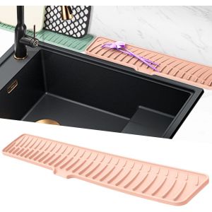 Eryi-Tapis Égouttoir Étroits, Tapis De Robinet En Silicone, Tampon De Sechage Evier, Tapis De Protection De Drainage, Tampon Egouttoir Vaisselle Pour Cuisine, Salle De Bain (Rose, 60 Cm) - Neuf