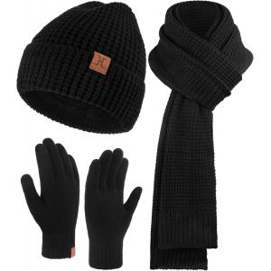 Jexnovashop-Ensemble Bonnet D'hiver Pour Homme &Eacute;charpe Longue Gants Tactiles Avec Bonnet Doubl&eacute; Polaire Chaude Cadeau Homme - Neuf