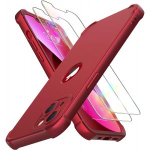 Kal-Coque Pour Iphone 13 Mini + 2 Pièces Verre Trempé Protection Écran, 2 En 1 Antichoc Souple Silicone Tpu Arrière Rigide Pc Avant Housse De Protection Pour Iphone 13 Mini 5,4"" Rouge - Neuf