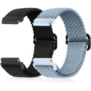 Kal-Nylon Tressés Sport Bracelet 20mm/18mm/22mm, Élastique Boucles Hook Bracelet De Remplacement Stretchable Pour Femme Homme - Noir + Bleu Clair - Neuf