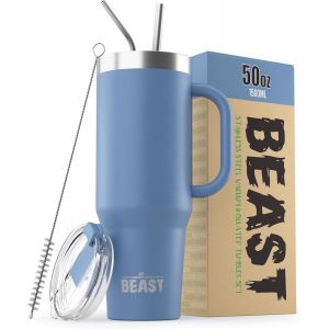 Beast Mug Isotherme Cafe - 550ml I Argent&eacute; I Acier Inoxydable I , Tasses Isothermes I 2 Pailles Et Brosse Nettoyage I Thermos Caf&eacute;s De Voyage Double Paroi I Caf&eacute; Chaud Ou Glac&eacute; - Neuf