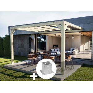 Pergola Adoss&eacute;e En Lamell&eacute;-Coll&eacute;e Calais 400 X 400 Cm + 2 Supports Poteaux - Mardeland - Neuf