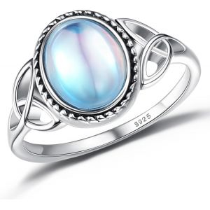 Tianyi-Adramata 925 Argent Sterling Bague Pour Femme Argent Pierre De Lune Bague Femme Gemstone Bague D'humeur Pierre Naturelle Gemstone Solitaire Ovale Pierre De Lune Bague En Argent Pour Femme - Neuf