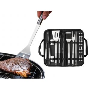 Ensemble d'ustensiles de barbecue en acier inoxydable de 21 pi&egrave;ces avec bo&icirc;te de rangement - Neuf