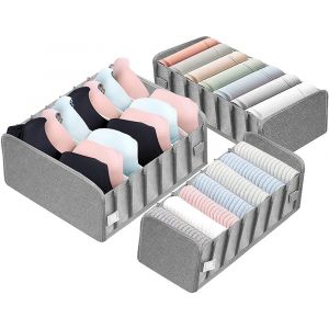 Ensemble de 3 organisateurs de tiroir pliables pour sous-v&ecirc;tements, culottes et chaussettes - Gris - Neuf