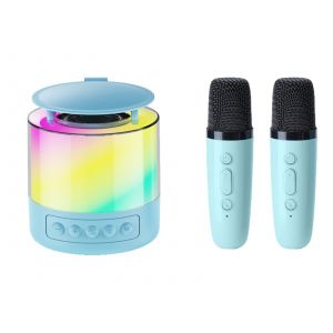 Machine de karaok&eacute; Bluetooth avec 2 microphones sans fil - Bleu clair - Neuf