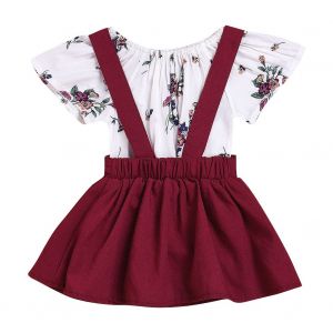 Body Et Jupe A Bretelles Pour Bebe Fille, Imprime Floral, Rouge (90) - Neuf