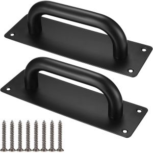 (Noir) Poignées De Porte Coulissante, Poignées De Porte D'armoire En Acier Inoxydable Avec Plaques Pour Grange, Porte En Bois, Jardin Extérieur - Neuf
