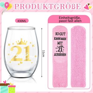 Cadeaux Pour Femmes Pour 21e Anniversaire Comprend Verre &Agrave; Vin Grav&eacute; Chaussettes Pour 21e Anniversaire Cadeau Pour 21&egrave;me Anniversaire De Mariage Cadeaux D'anniversaire Pour Femmes De 21 Ans - Neuf