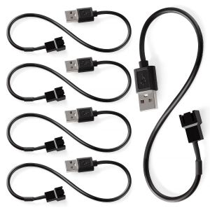 JGD-5 Pi&egrave;ces 30cm C&acirc;bles Adaptateur D'alimentation USB vers 3 Broches PWM 5 V, C&acirc;ble Adaptateur USB vers 3 Pin Ventilateur, C&acirc;ble USB 3 Broches/4 Broches - Neuf