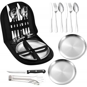 Eryi-Set De Couverts De Camping, 2 Personnes Set Couverts De Table Pique Nique, 10 Pcs Vaisselle Camping Inox, Convient Pour Les Pique-Niques, Le Camping, Les Voyages - Neuf