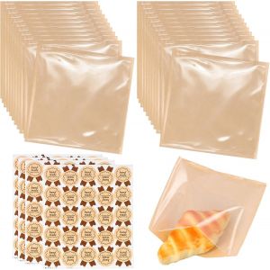 Sac à Sandwich,100 Pcs Sachet Papier Alimentaire avec Autocollants,Sac Kraft Pochette,Sacs à Déjeuner Emballage Alimentaire pour Snacks,Sac à Grille Pain s pour Bonbons,Cadeau - Neuf