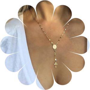 Kal-Boho Croix Collier Cha&icirc;ne Croix Longue Y Goutte Collier Cha&icirc;ne Or Vierge Marie Pendentif Collier Foi Croix Lariat Collier Cha&icirc;ne Bijoux Cadeaux Pour Femmes Et Filles(Or) - Neuf