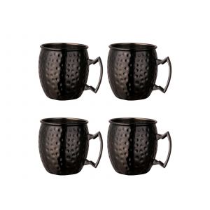 Lot De 4 Tasses Moscow Mule En Acier Inoxydable Noir De 530 Ml - Neuf
