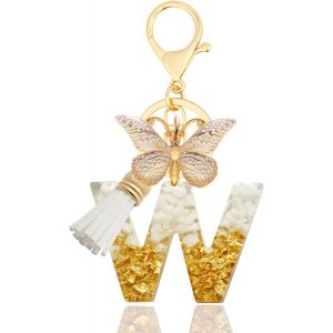 KAL-Porte-Cl&eacute;s Avec Lettre, Keychains Lettre Avec Papillons Pompon Pendentif, Alphabet Porte-Cl&eacute;s, Porte-Cl&eacute;s Initiale Pour Femmes Filles Sac &Agrave; Main Bagages D&eacute;coration - Neuf