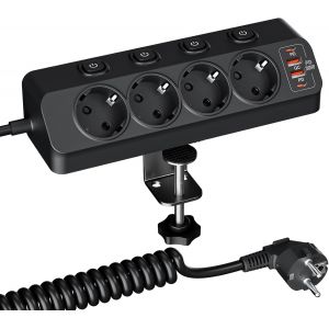 Multiprise Bureau Sécurisée - Multiprise 4 Prises avec Interrupteur, Multi Prise Parafoudre avec USB C PD 20W & Câble 2M pour la Maison et Le Bureau - Neuf
